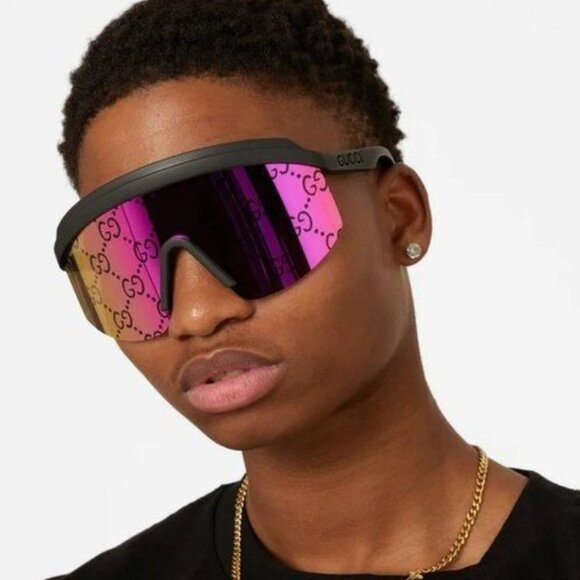 NEW GUCCI SHIELD SUNGLASSES, GUCCI PINK GOLD UNISEX MASK SUNGLASSES GUCCI - Picture 1 of 5
